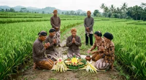 Tradisi Wiwitan, sebuah ritual untuk mensyukuri hasil panen di tanah Jawa yang masih lestari hingga sekarang. (Foto AI/KabarJawa)