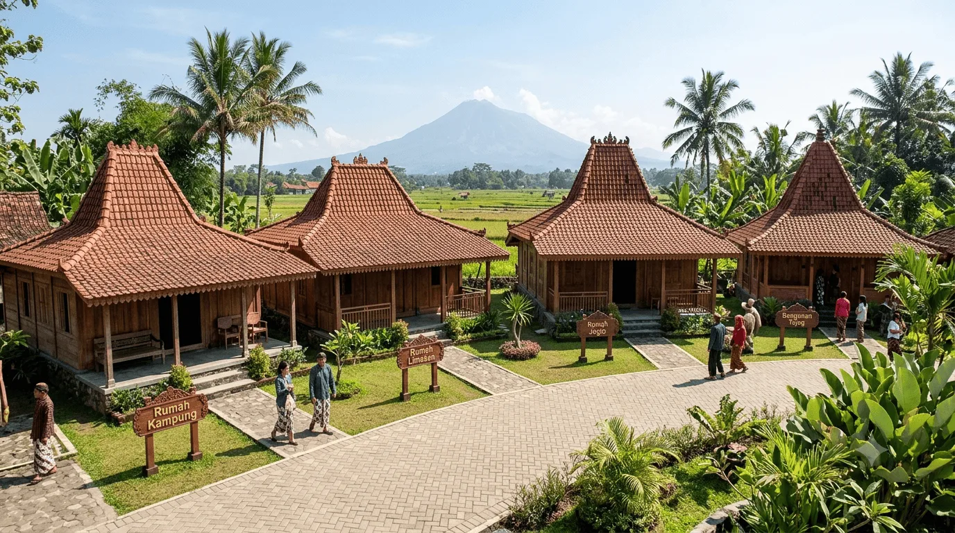 Kenali perbedaan rumah Joglo, Limasan, Kampung, dan Tajug berdasarkan bentuk atap, struktur, fungsi, serta sejarah arsitektur Jawa. (AI/Gemini)