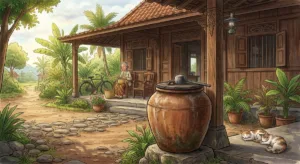 Ketahui alasan orang Jawa menaruh gentong air di depan rumah, mulai dari fungsi sosial hingga budaya yang masih lestari. (Gemini AI)