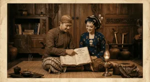 Ilustrasi orang membaca weton Primbon Jawa.(AI/KabarJawa)