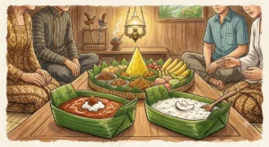 Sejarah jenang abang putih dalam tradisi Jawa, asal-usul, makna filosofis, serta perannya dalam selametan dan ritual adat. (Gemini AI)