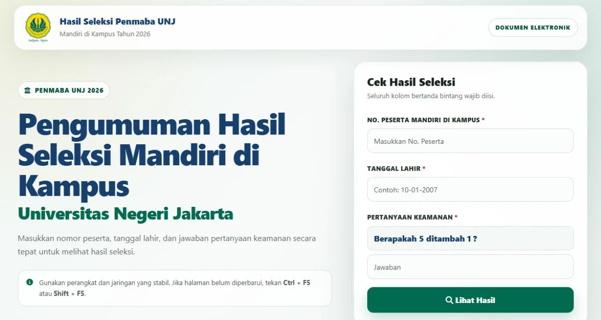 Pengumuman Penmaba UNJ 2026 jalur Ujian Tulis di Kediaman dan Disabilitas diumumkan hari ini. Simak jam berapa dan cara cek hasilnya.