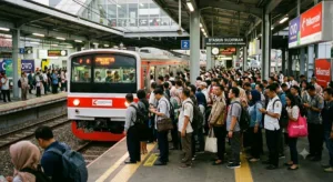 Ilustrasi penumpang yang ingin naik KRL Jogja-Solo.(AI/KabarJawa)