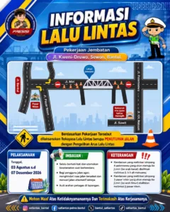Jalan Kweni-Druwo Bantul ditutup hingga 7 Desember 2026 akibat pembangunan jembatan. Simak rekayasa lalu lintas.