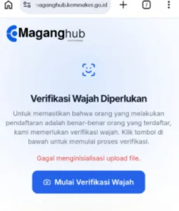Solusi verifikasi wajah di MagangHub Kemnaker, lengkap cara mengatasi gagal menginisialisasi file ketika foto diupload.