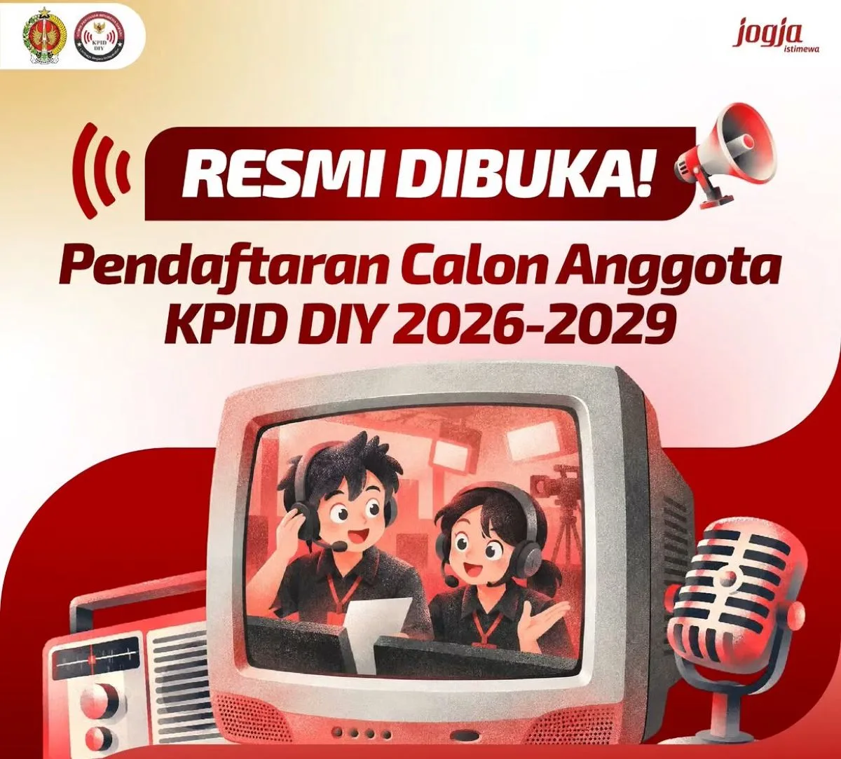 Pendaftaran KPID DIY 2026-2029 dibuka 14 September–14 Oktober. Simak syarat, jadwal seleksi, dokumen, dan estimasi gajinya. (Foto: instagram/humasjogja)