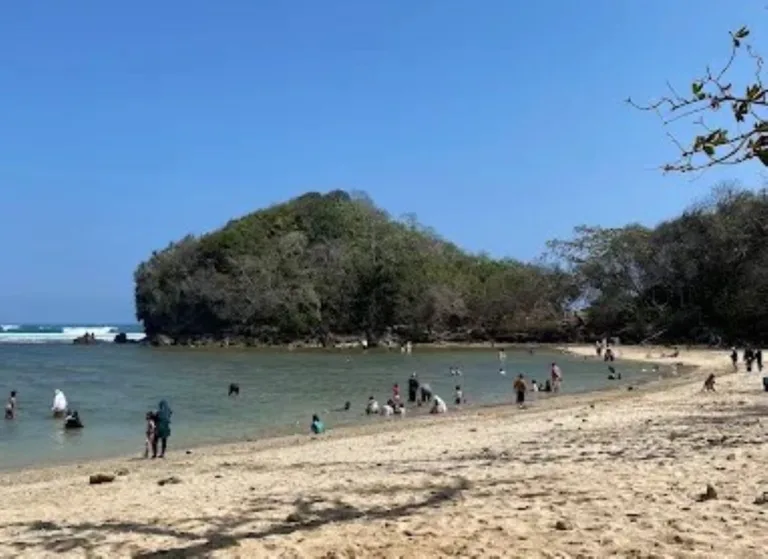 Pantai Banyu Meneng Malang punya pasir putih, ombak tenang, air kehijauan, tiket masuk, rute, dan jam buka 24 jam. (GMaps/M KH Hidayatullah)
